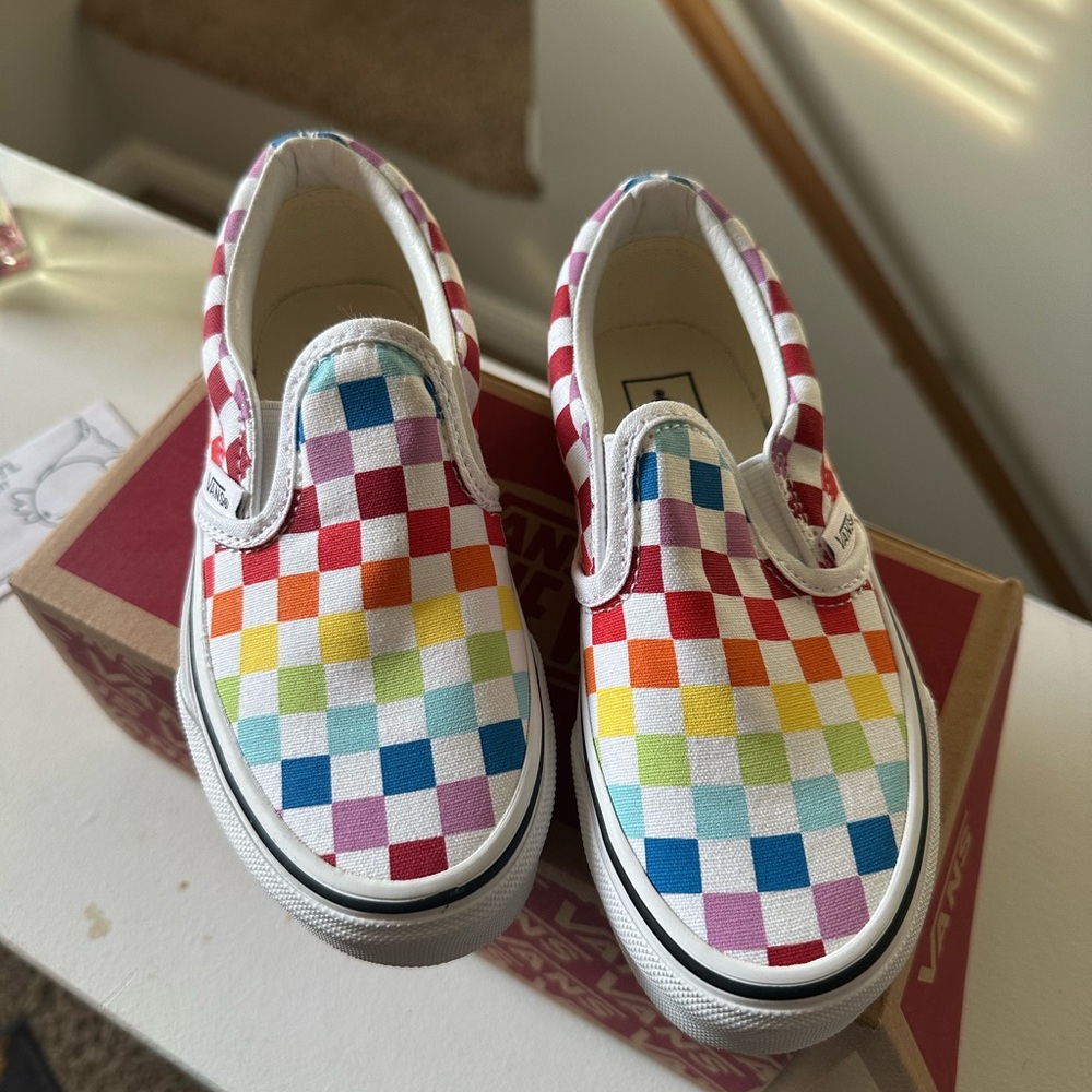 Vans Kids' Colorful Checkered Slip-On Sneakers